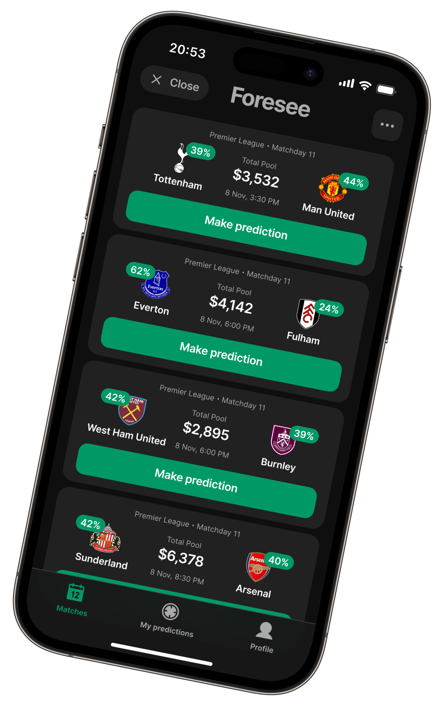 Foresee mobile app showing events list interface on iPhone